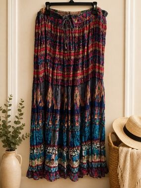 Vintage Pinky Boho Cotton Maxi Skirt | Festival Prairie Cottagecore | Drawstring